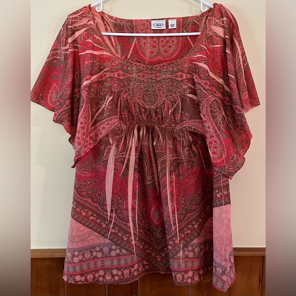 CATO size 18/20W, multi-colored, paisley & floral print top.